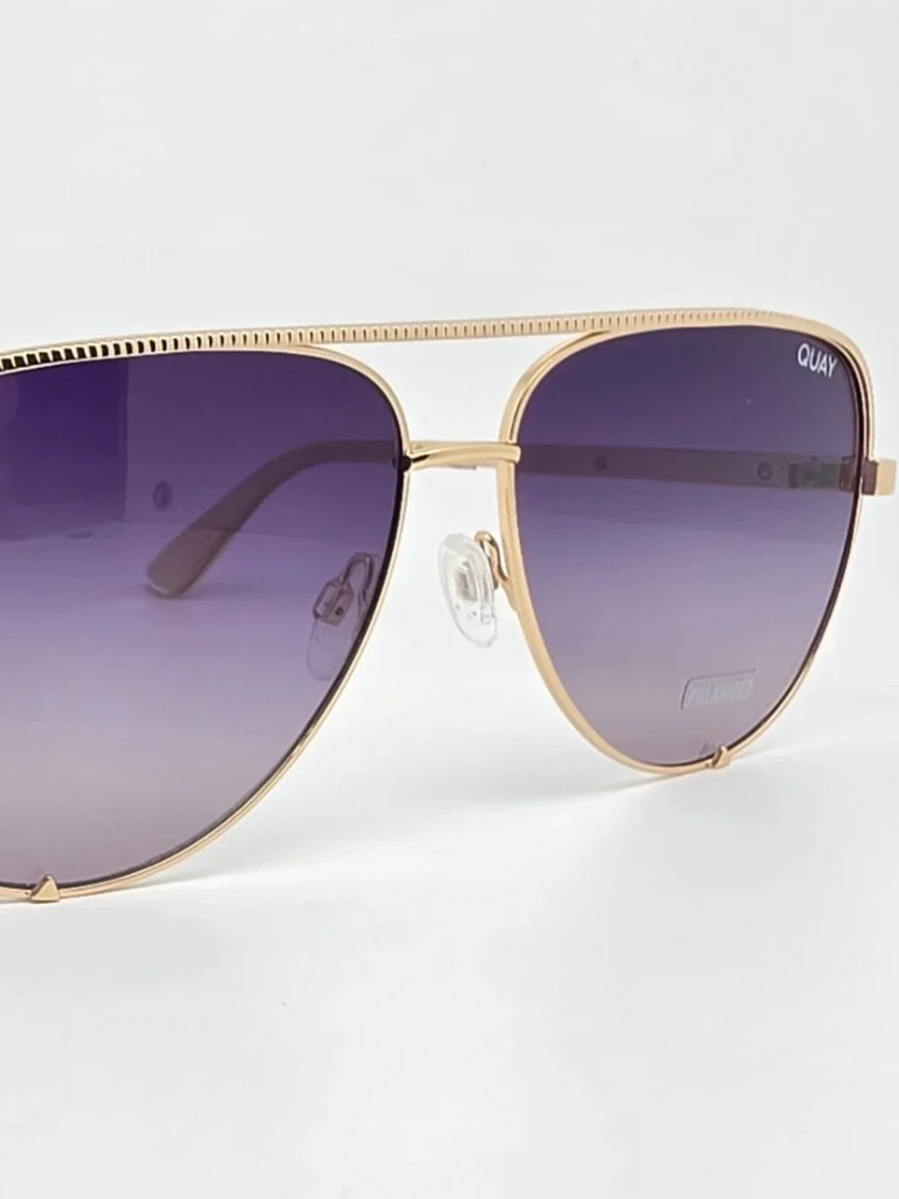 Quay Australia High Key Luxe Gold Frame Polarized Purple Lens Aviator Sunglasses